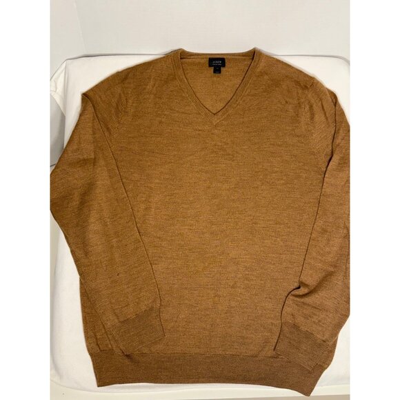 J.Crew Men's 100% Merino Wool V-Neck Sweater Medium M Classic Tan Camel brown - Picture 1 of 10